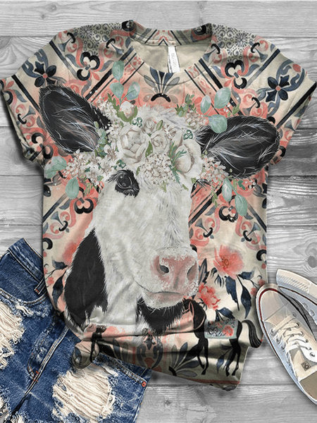 European And American Animal Printed Short Sleeved T-shirt