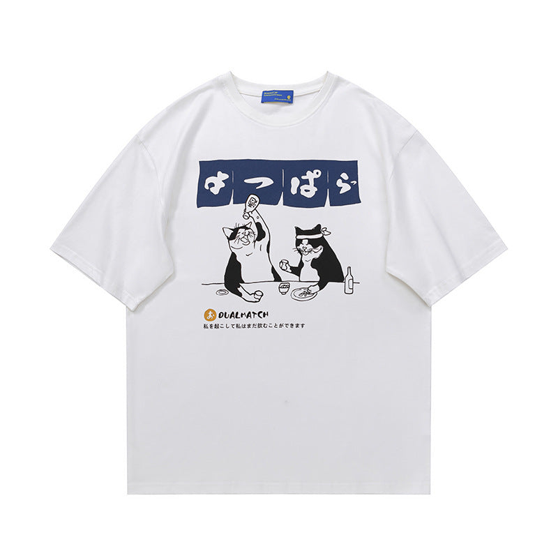 Letter Cartoon Print Breathable Loose Round Neck Short Sleeve T-Shirt