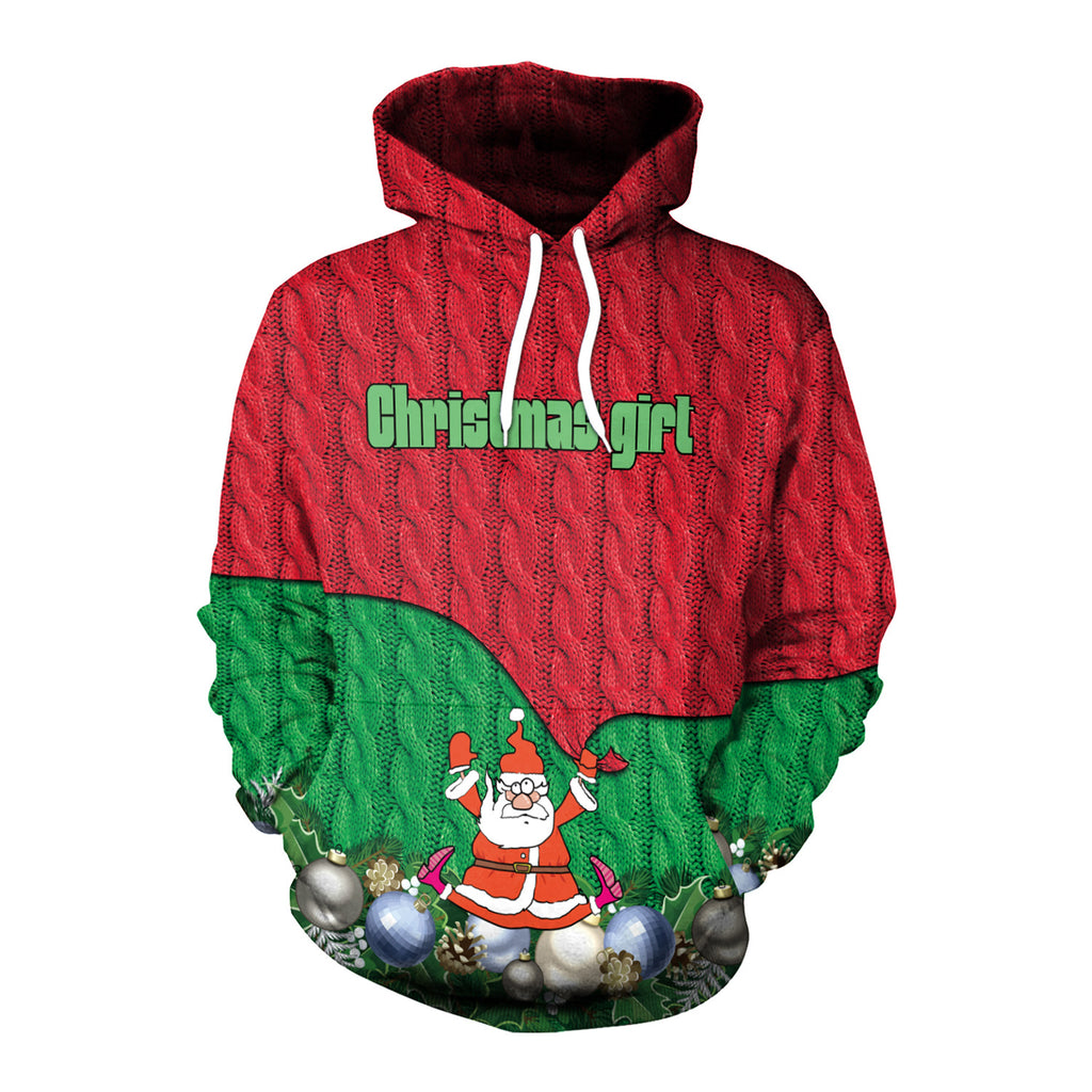 Christmas Women's Loose Versatile Hooded Creative Digital Printed Sweater Performance Dress