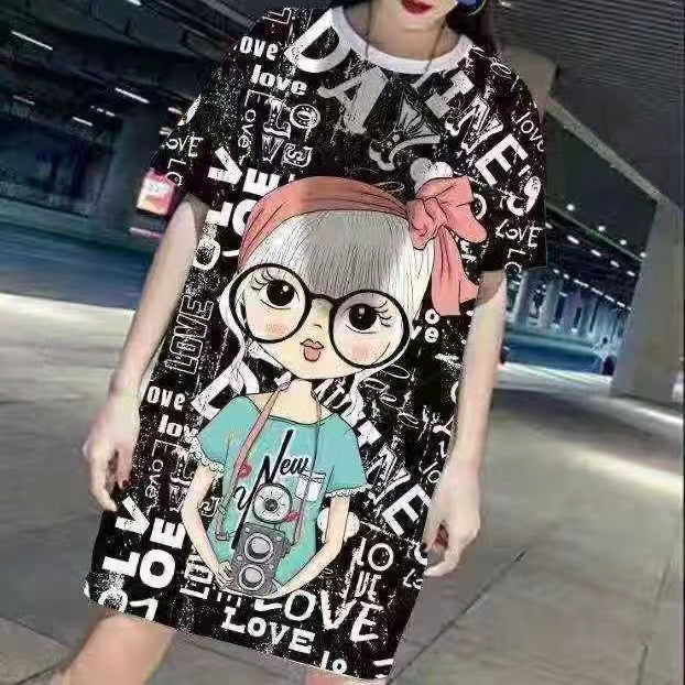 Short Sleeved Loose Fitting Oversized Summer Breathable T-shirt Dress