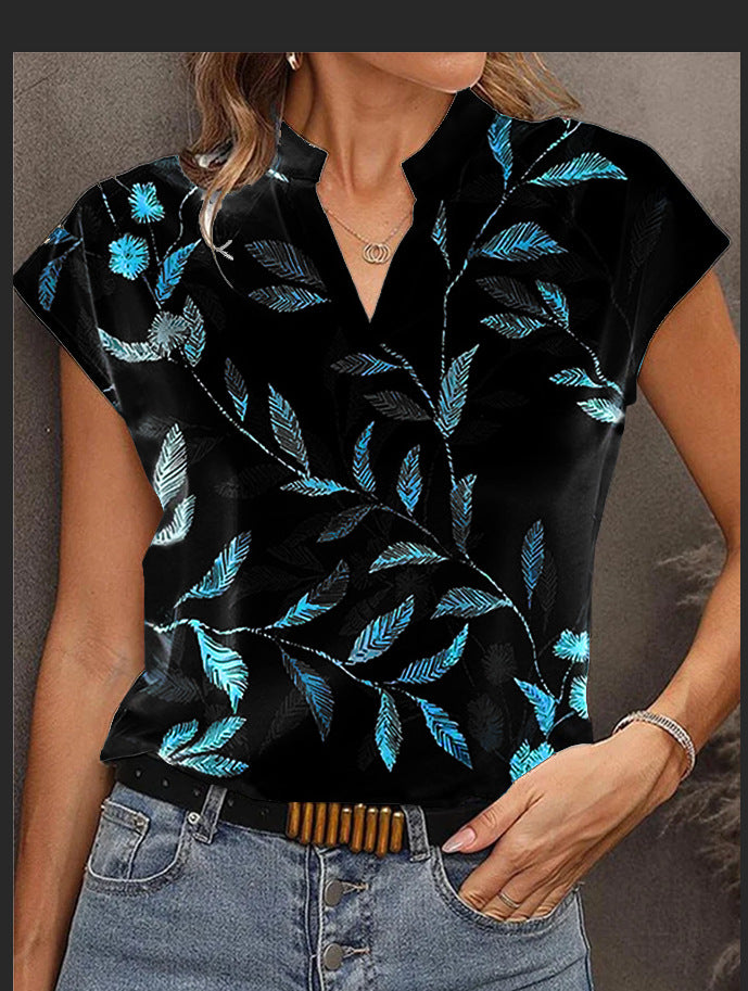 Women's Casual Fashion Printed V-neck Short Sleeved T-shirt Women's Casual Fashion Printed V-neck Short Sleeved T-shirt