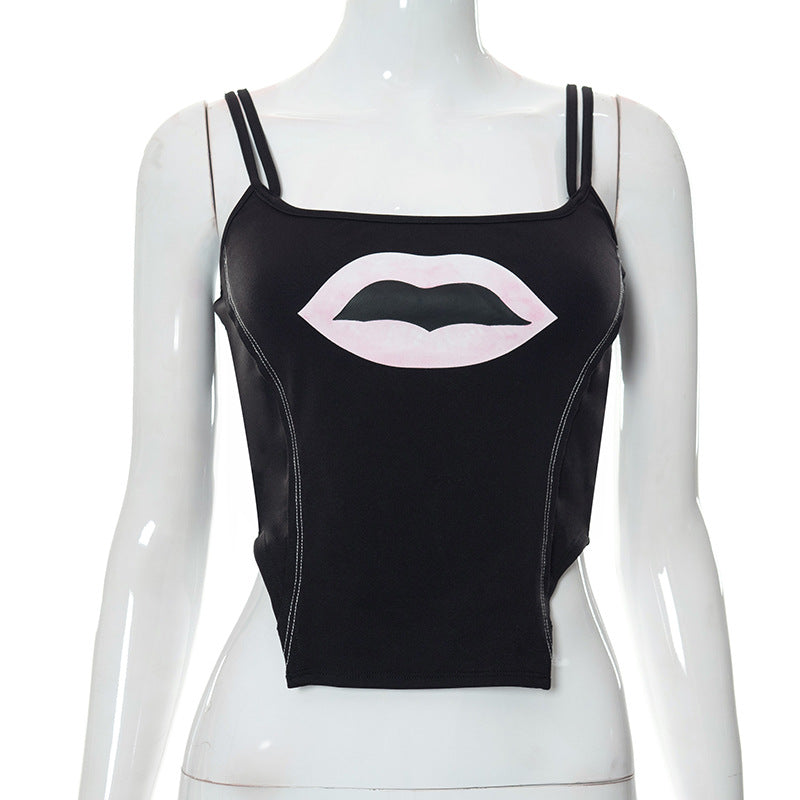 Lip Print Sling Pullover Sleeveless Female