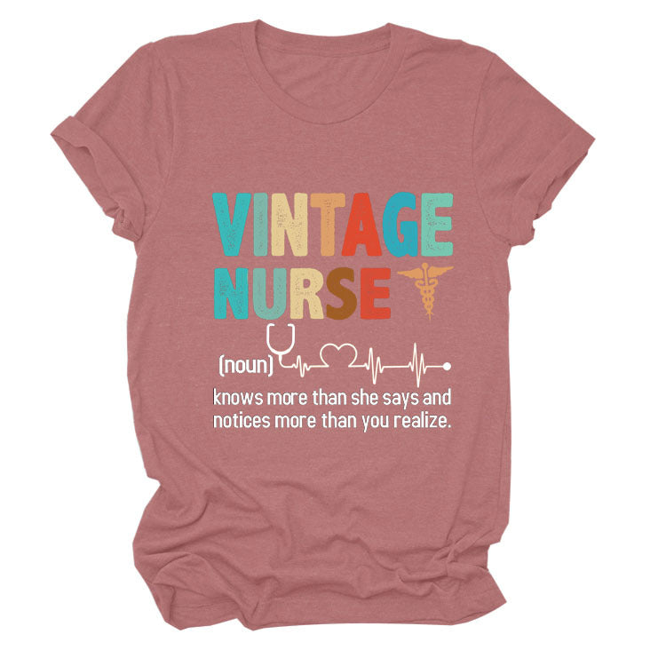 Letter Printed Women's Round Neck Short Sleeves