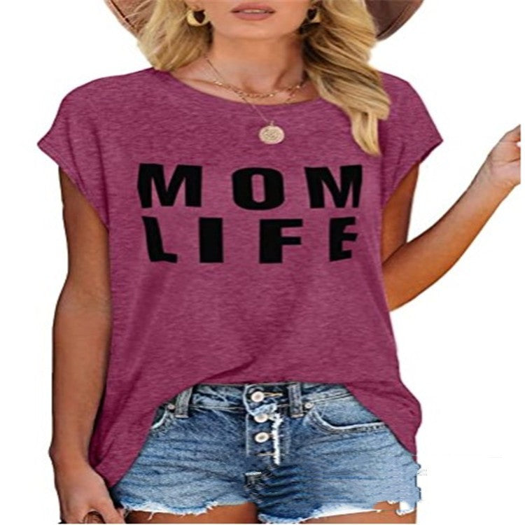 Casual Cotton Pullover Round Neck Loose Fitting Short Sleeves