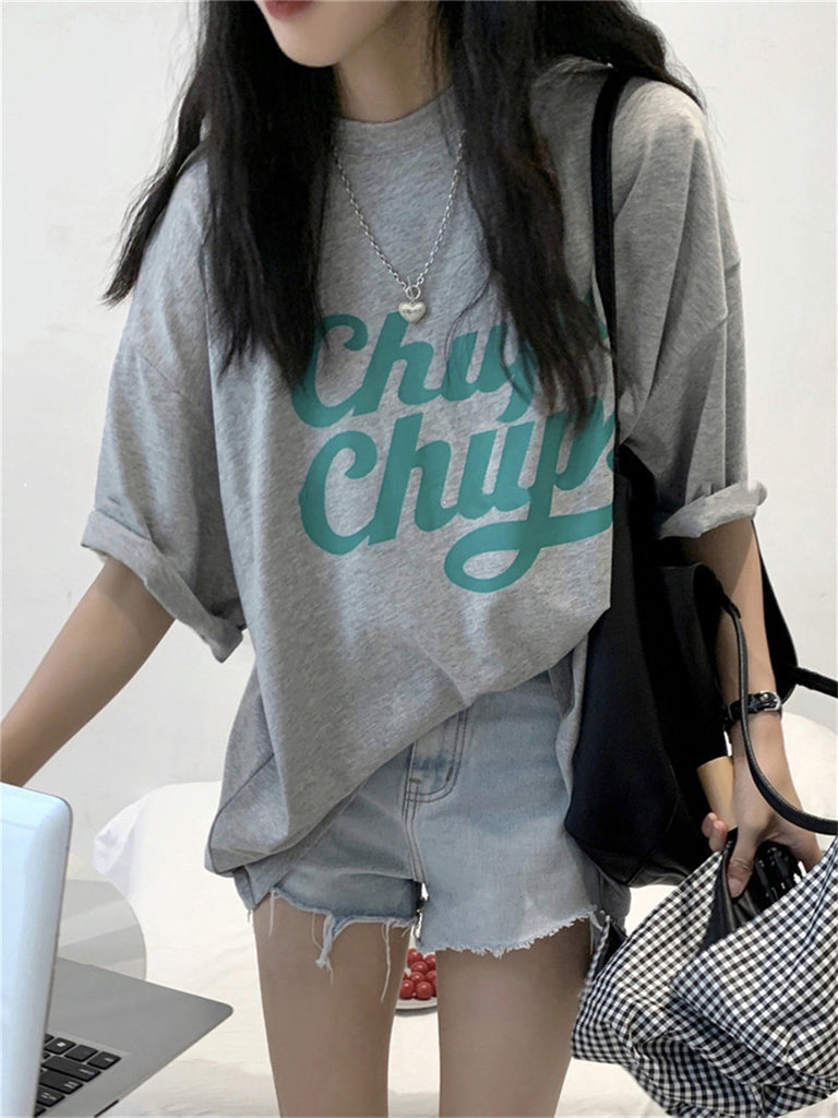 Letter Printed Loose Mid Length Top