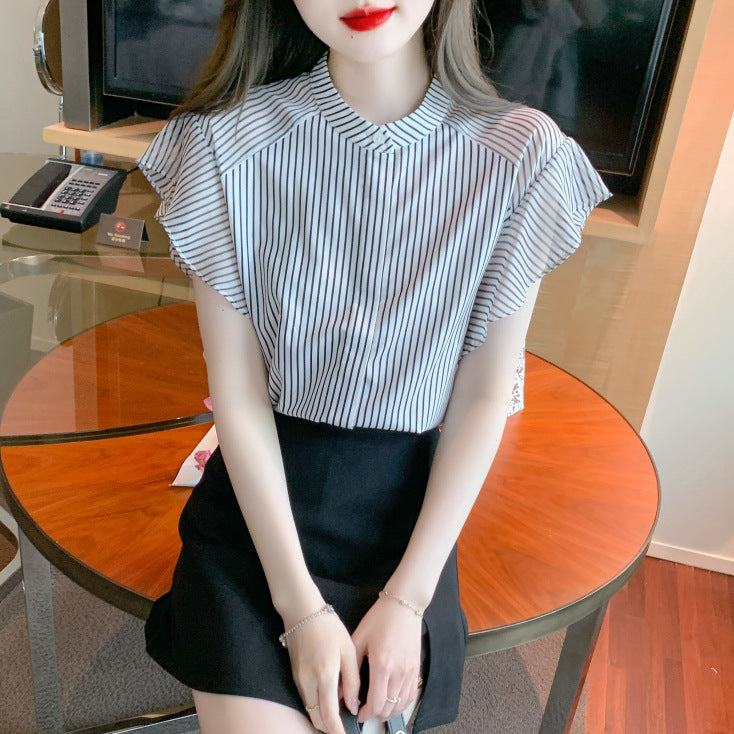 Striped Loose Chiffon Dress Temperament Slimming