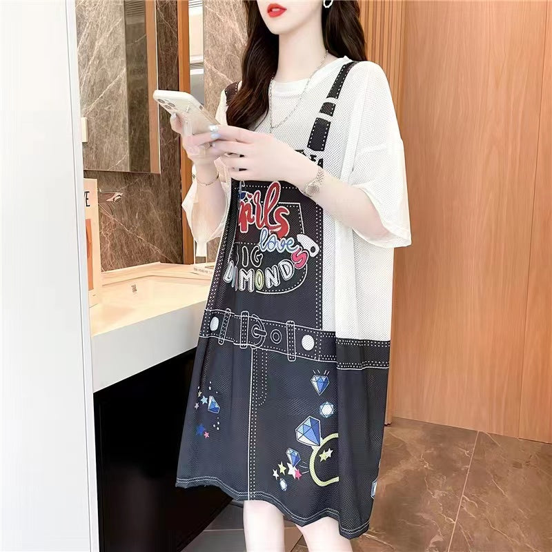 Short Sleeved Loose Fitting Oversized Summer Breathable T-shirt Dress