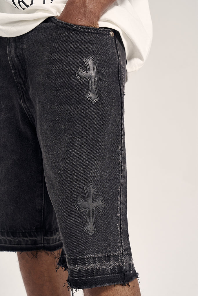 Embroidered Raw Edge Tide Brand Summer Casual Denim Shorts For Men