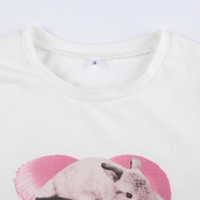 Personalized Trend Cute Rabbit Printed Short T-shirt