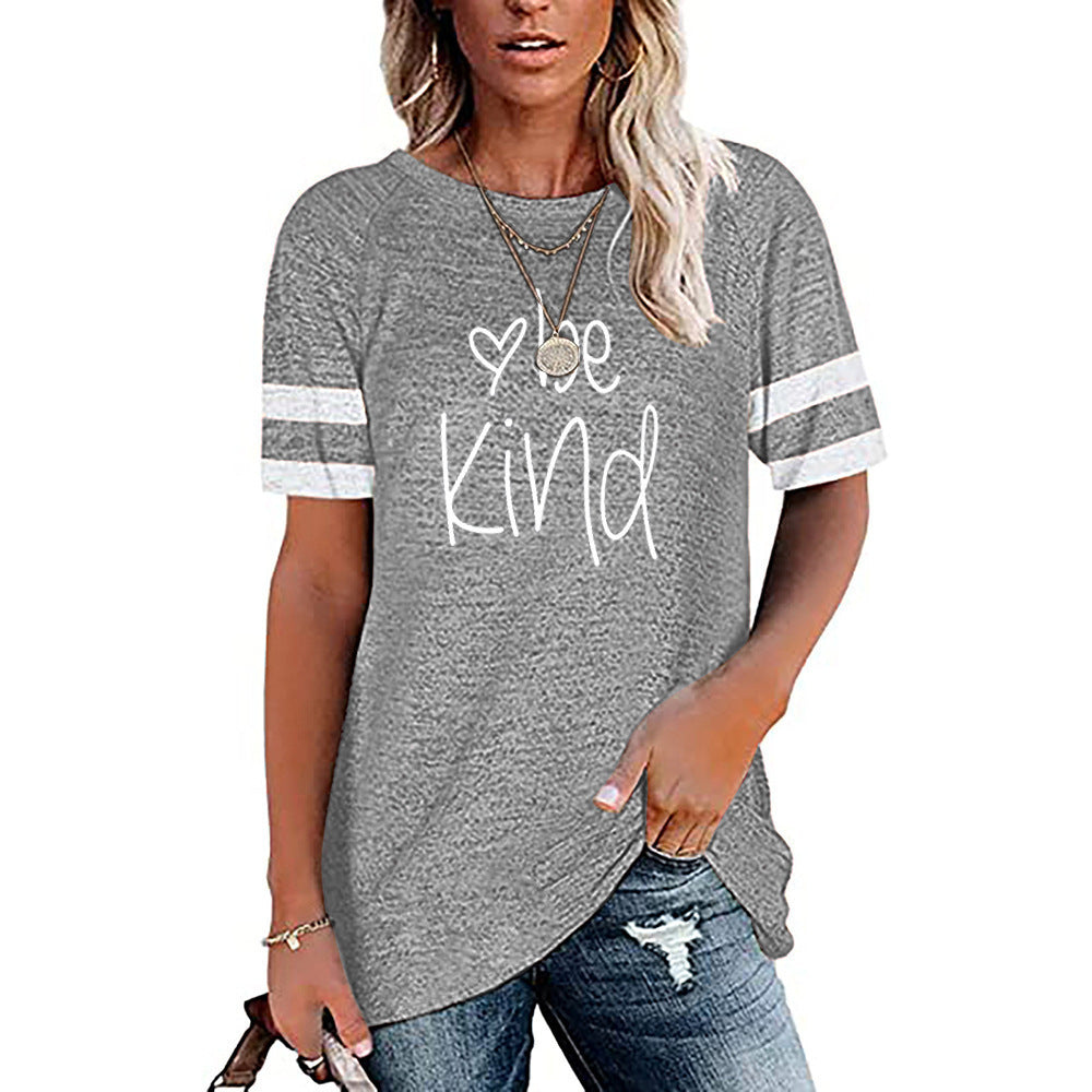 Printed Contrast Panel Round Neck Short Sleeve T-shirt