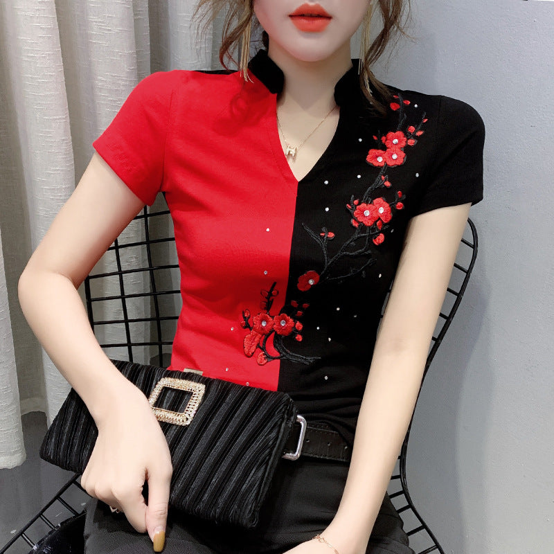 Summer Fashion Contrast V-neck T-shirt