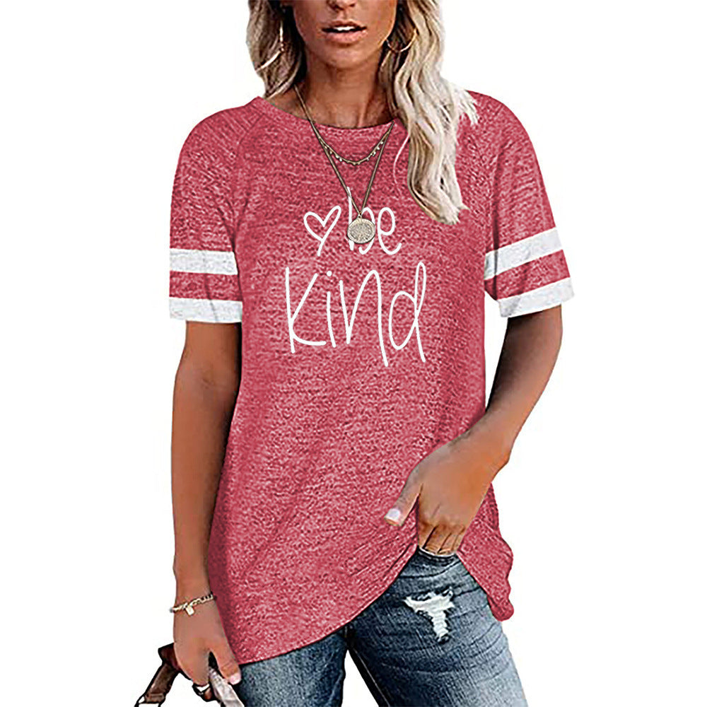 Printed Contrast Panel Round Neck Short Sleeve T-shirt