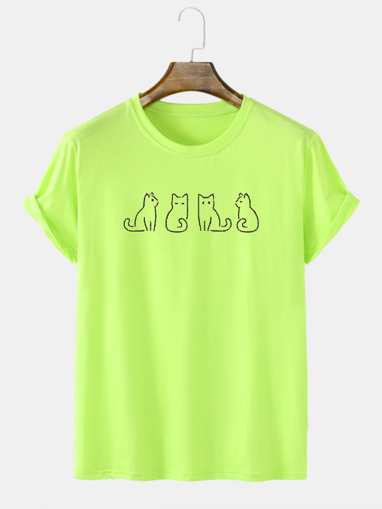 New Round Neck Loose Casual Heat Transfer Patch Short Sleeve T-shirt
