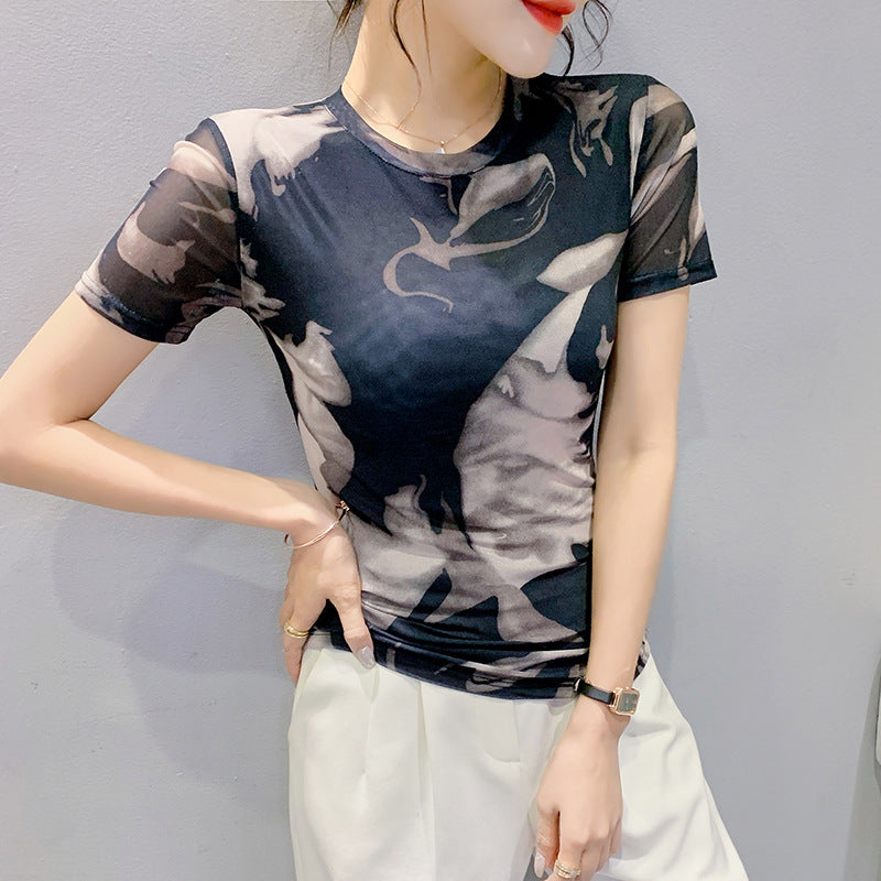 Women's Fashion Screen Printing Round Neck Short Sleeve T-Shirt