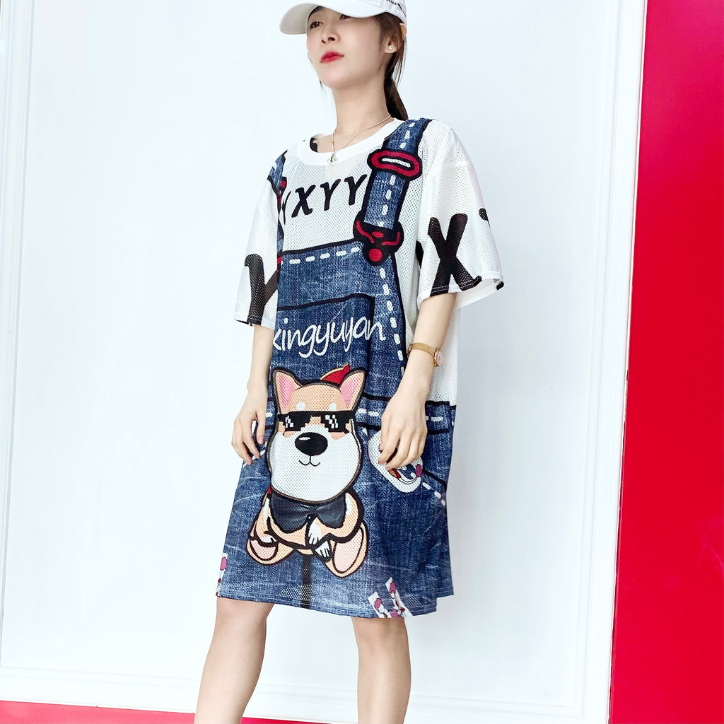 Short Sleeved Loose Fitting Oversized Summer Breathable T-shirt Dress