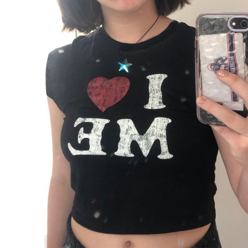 I LOVE ME Print Harajuku T-shirt Women Streetwear Short Slee