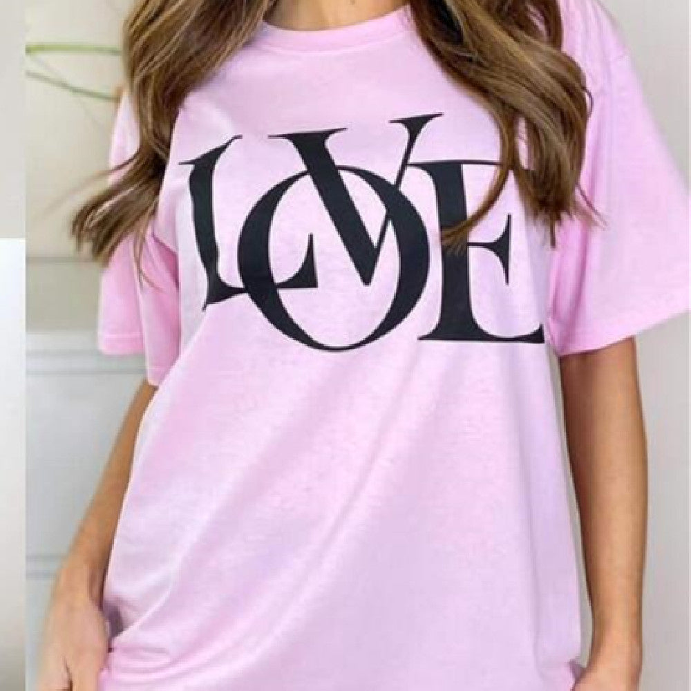 European And American Digital Printing Casual Round Neck Short Sleeves Oversized Love T-shirt