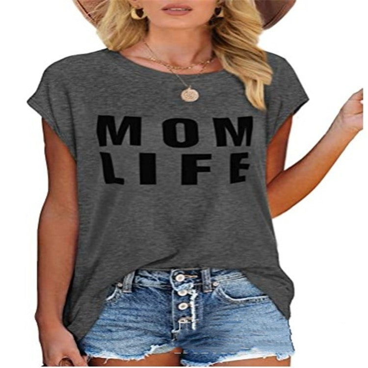Casual Cotton Pullover Round Neck Loose Fitting Short Sleeves