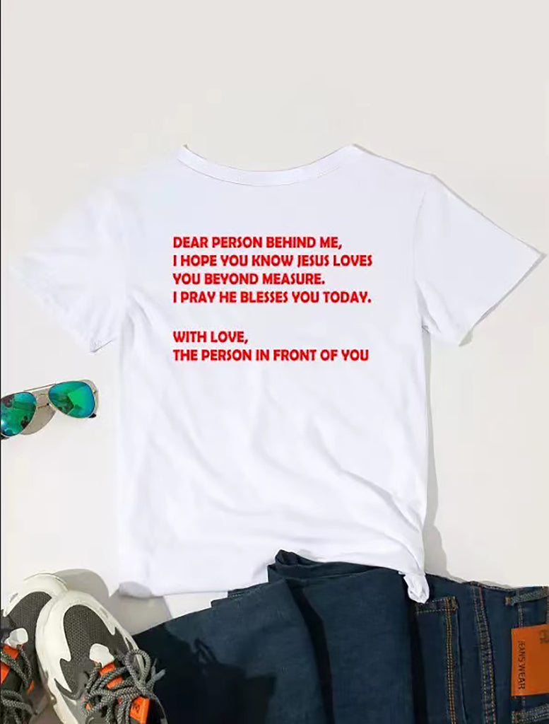 Women's Top Round Neck Slogan Printed Short Sleeves