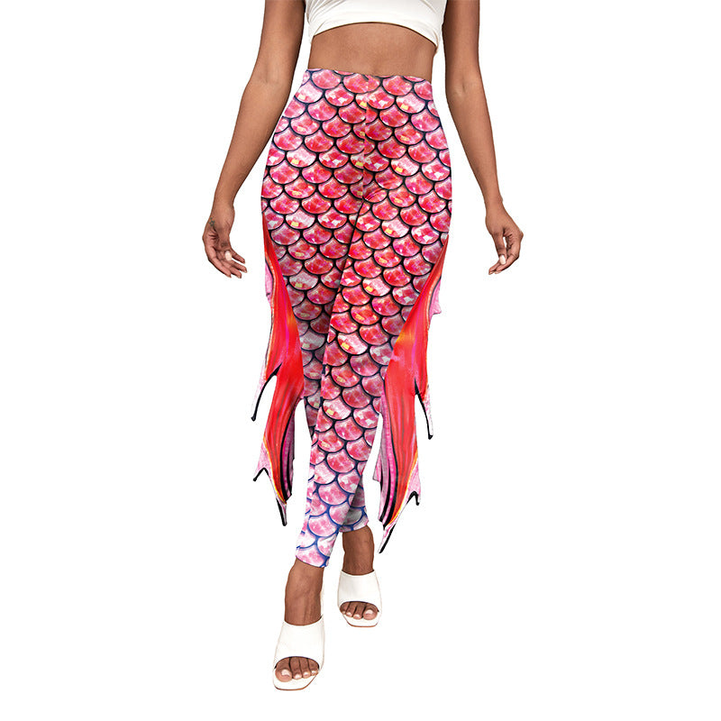 Slim Fish Pants With Raised Hips And Digital Fin Printing Small Feet Women's Underpants Slim Fish Pants With Raised Hips And Digital Fin Printing Small Feet Women's Underpants