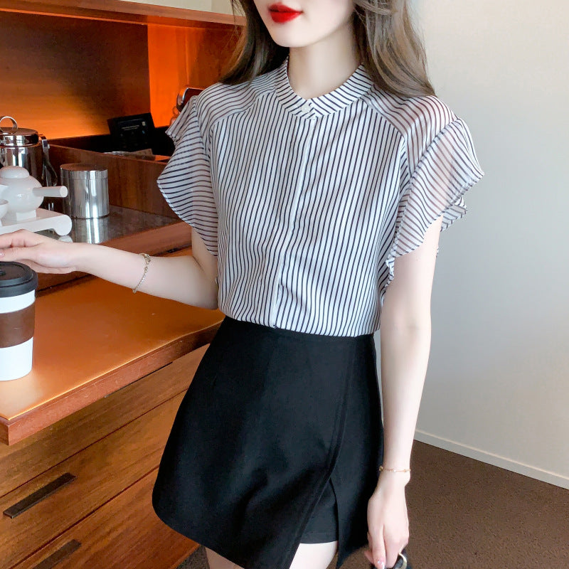 Striped Loose Chiffon Dress Temperament Slimming