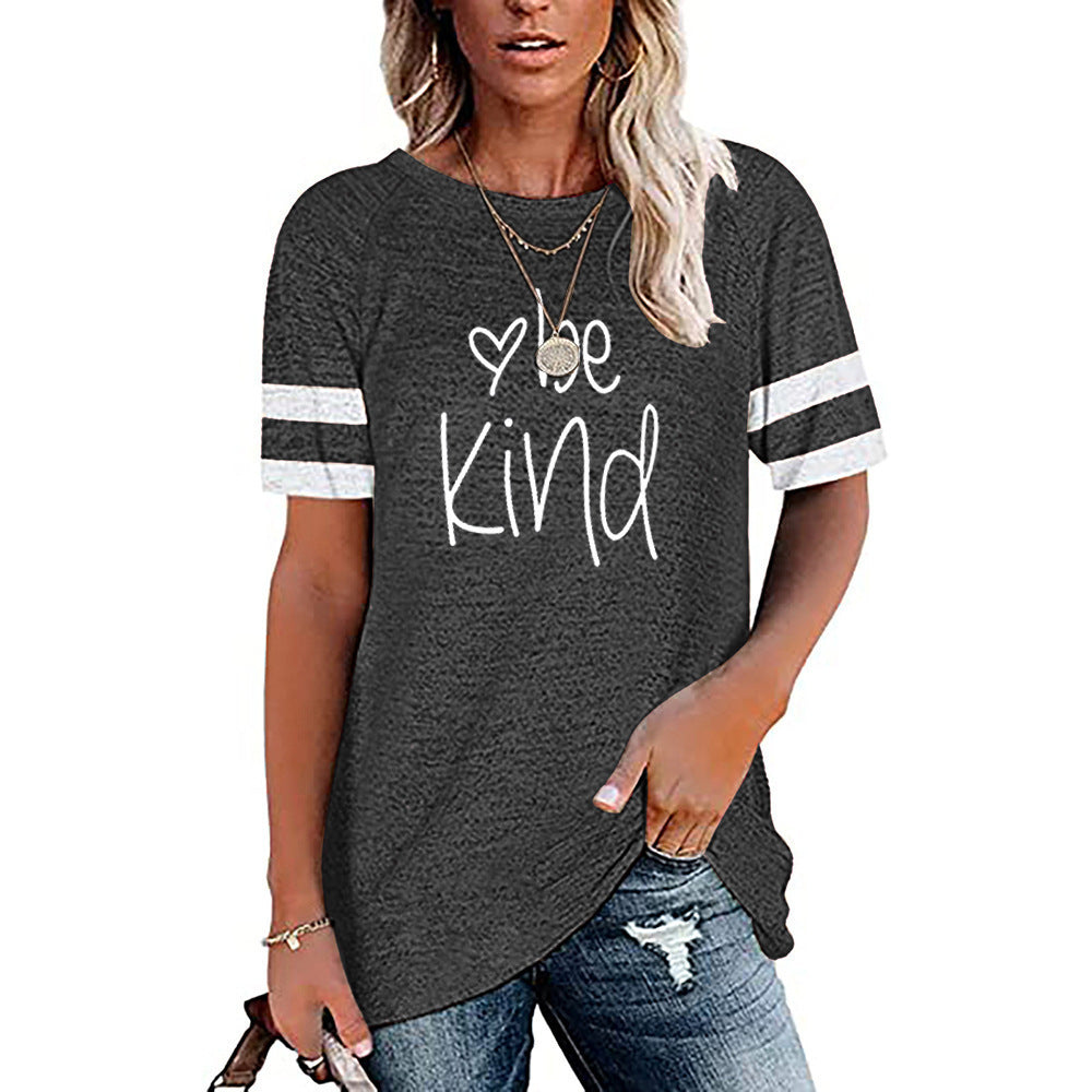 Printed Contrast Panel Round Neck Short Sleeve T-shirt