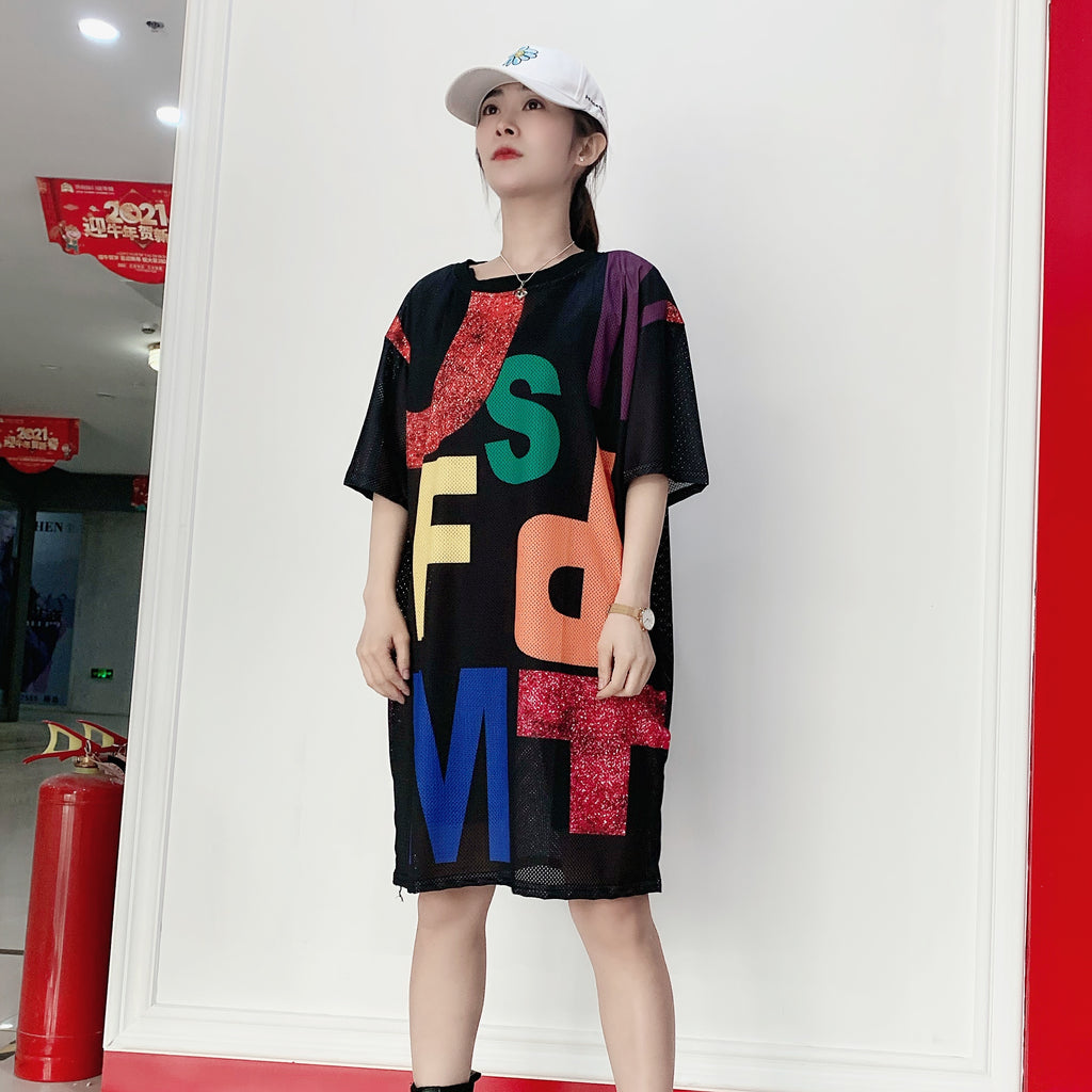 Short Sleeved Loose Fitting Oversized Summer Breathable T-shirt Dress