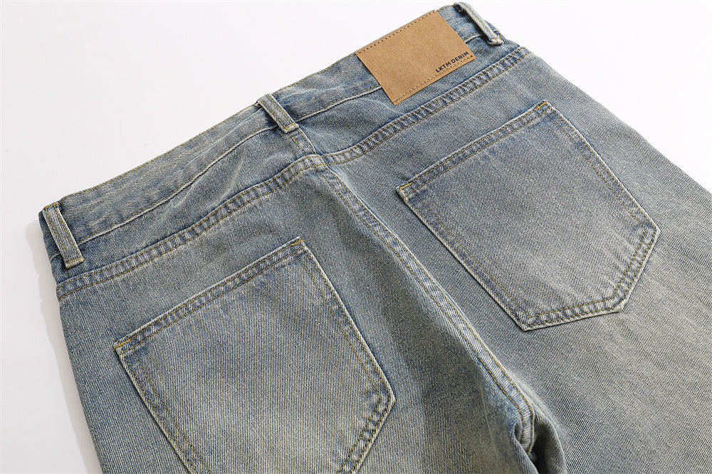 Men's Patchwork Washed Denim Straight Jeans