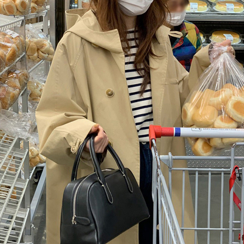 Sweet Girly Temperament Mid-length Hooded Trench Coat Women