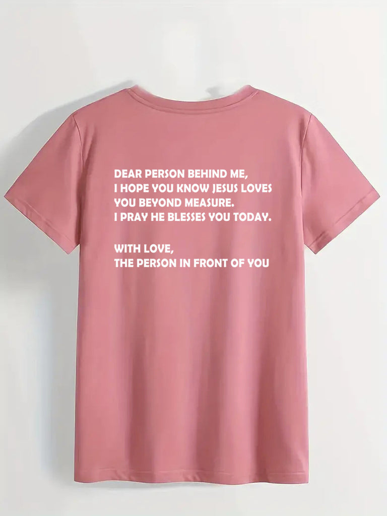 Women's Top Round Neck Slogan Printed Short Sleeves