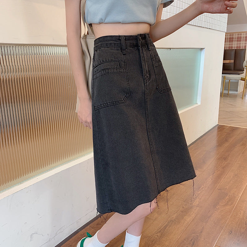Large Denim Skirt For Women With Versatile High Waist