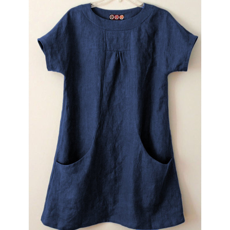 Plus Size Women's Round Neck Oversized Pocket Midi Top