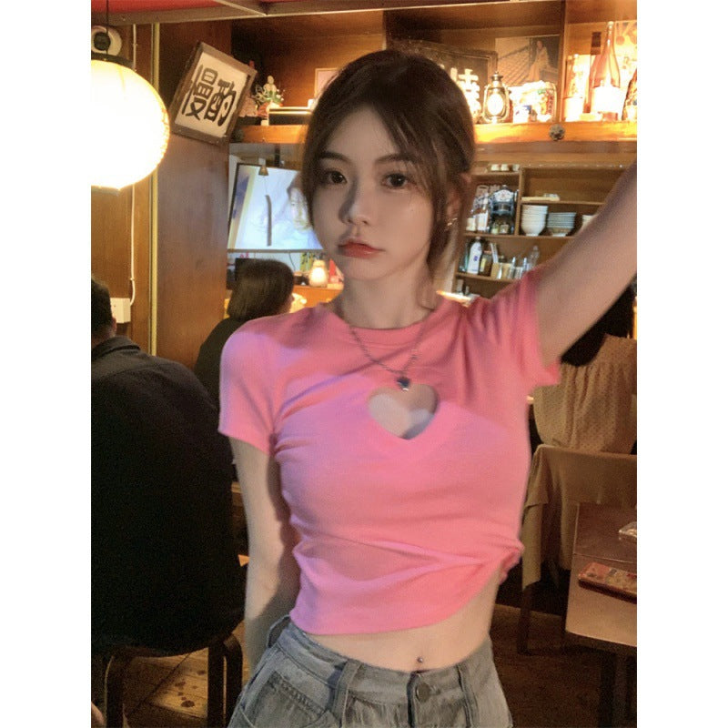 Love Hollow Fit Short Sleeve T-shirt Women's Top