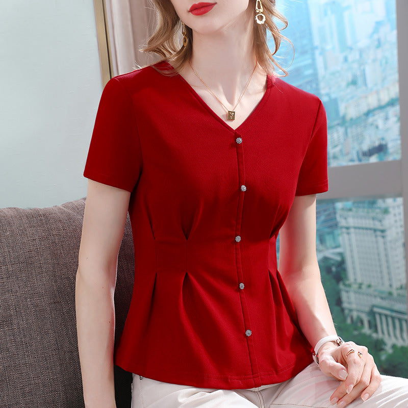 Cotton T-shirt With Pleated Waist And Umbrella Swing Top