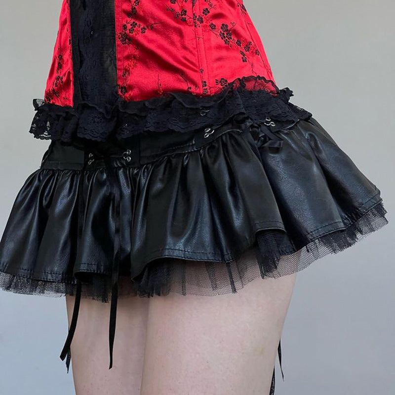 Women's Lace Up Slimming Pleated Skirt Short