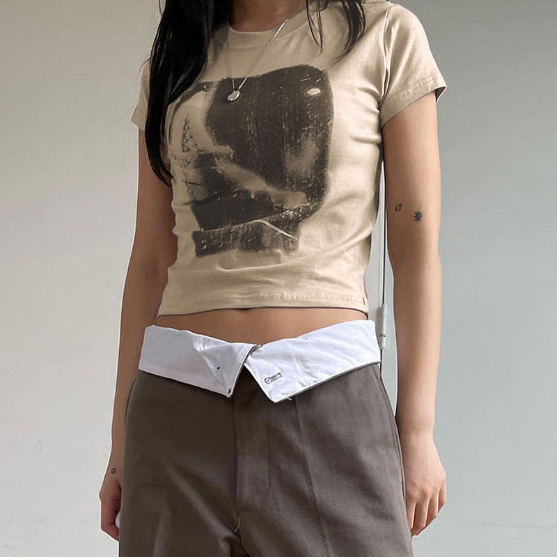 Fashionable Daily Versatile Slim Fitting Short T-shirt