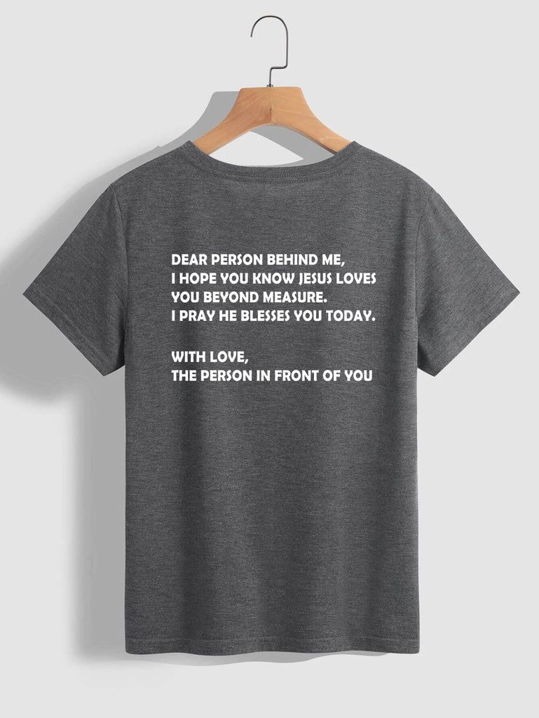 Women's Top Round Neck Slogan Printed Short Sleeves