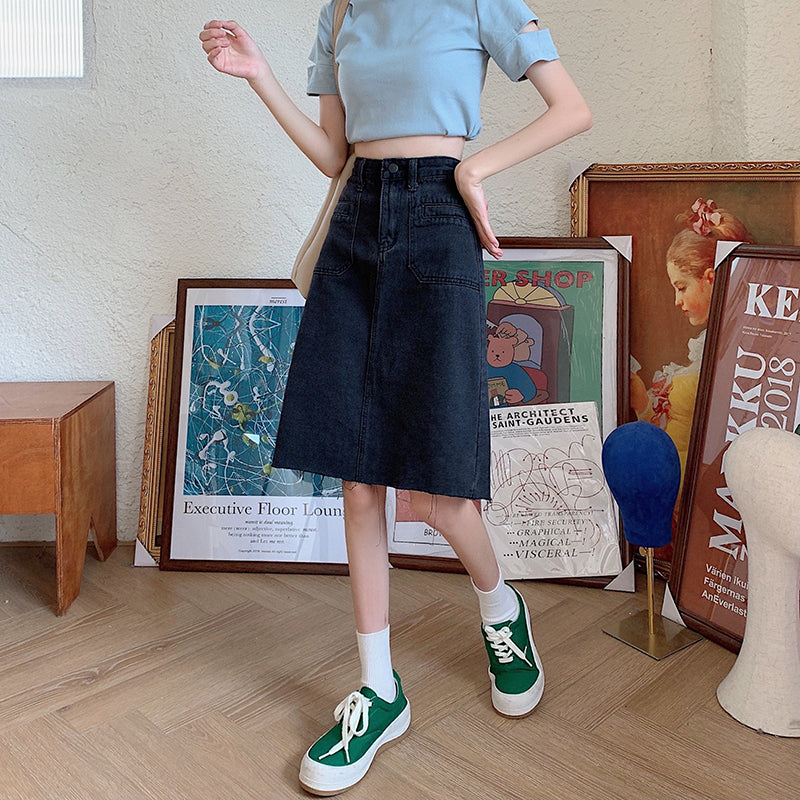 Large Denim Skirt For Women With Versatile High Waist