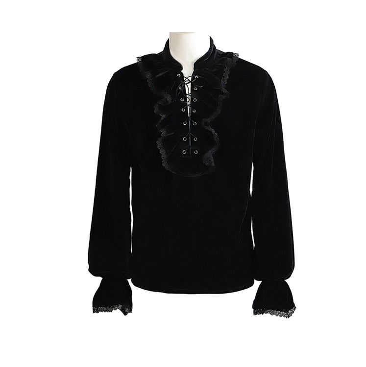 Medieval Gothic Style Loose Dress Velvet Material Vintage Long Sleeve Shirt Men Medieval Gothic Style Loose Dress Velvet Material Vintage Long Sleeve Shirt Men