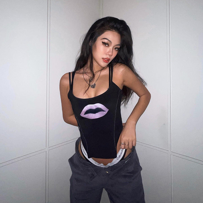 Lip Print Sling Pullover Sleeveless Female