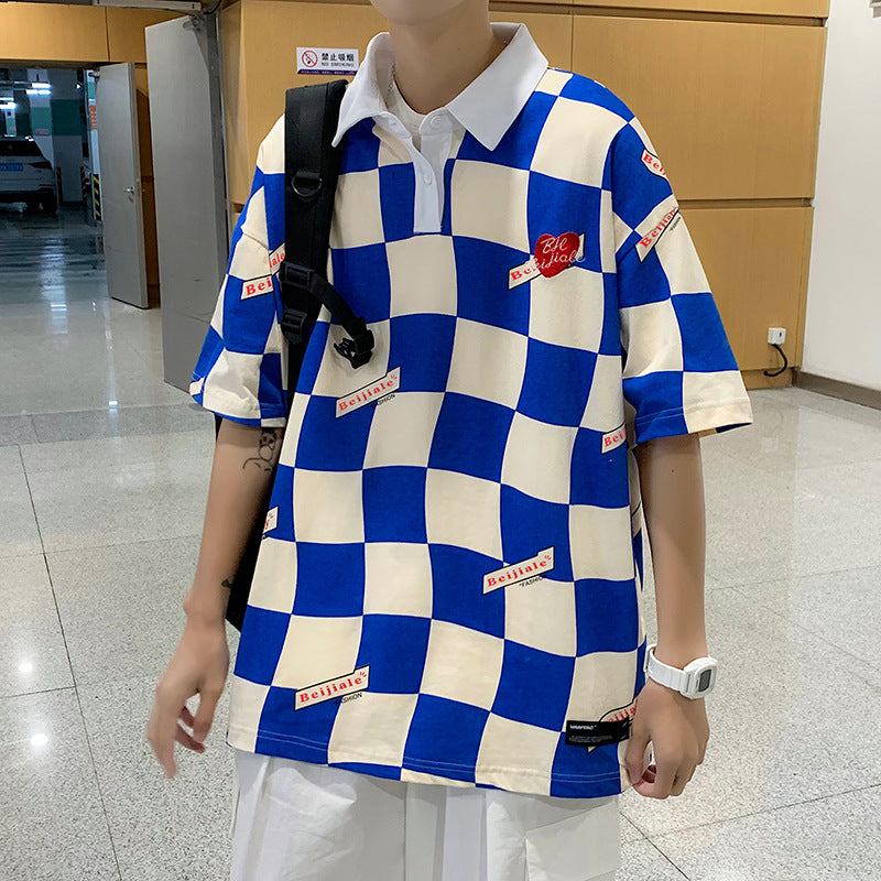 Retro Check Color Matching POLO Collar Short Sleeves
