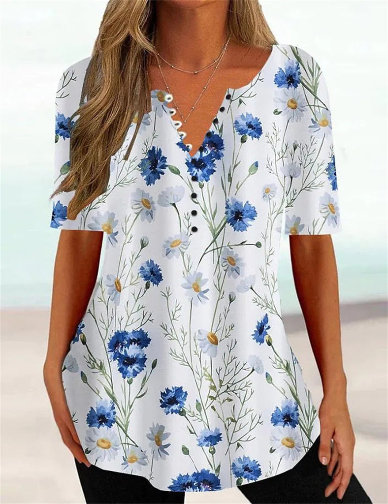 Loose Fitting V Neck Pullover Short Sleeve T Shirt