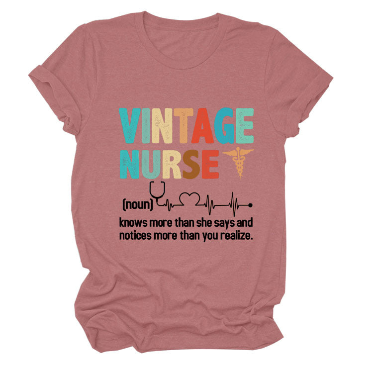 Letter Printed Women's Round Neck Short Sleeves