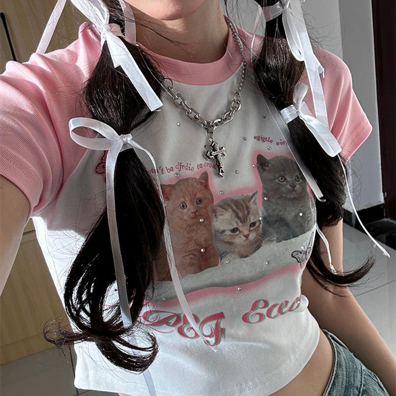Contrasting Color Raglan Shoulder Short-sleeved T-shirt Female Design Sense