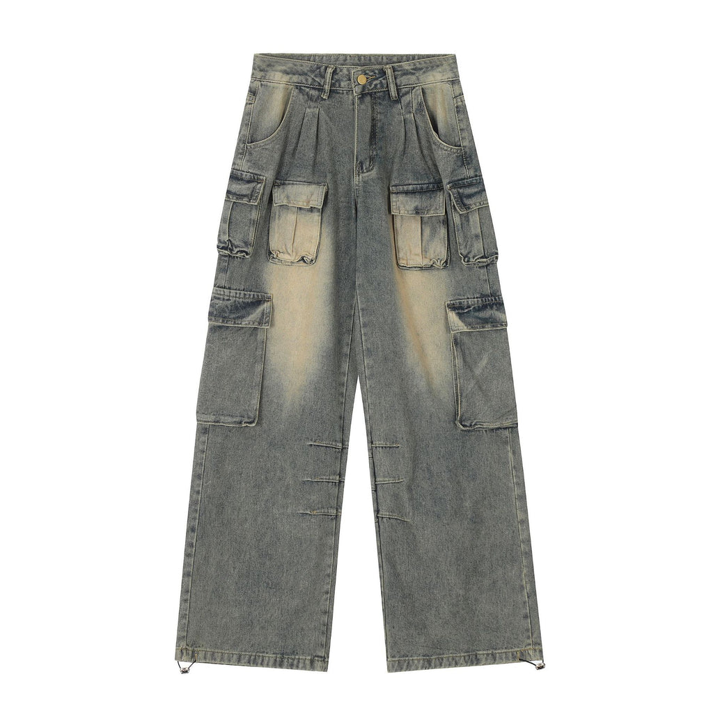 Men's Washed Worn Jeans Mid Waist