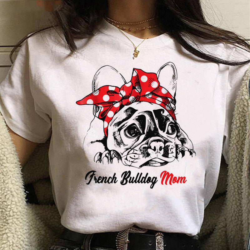 Dog Print Top T Shirt White