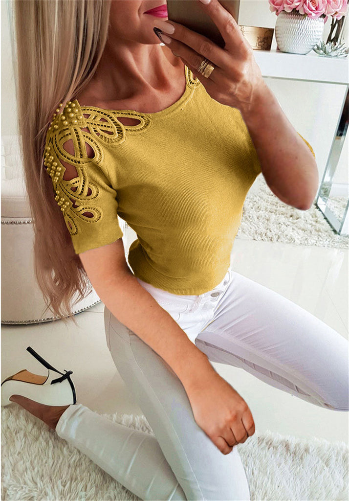 Hollow Slim Shoulder Lace Blouse
