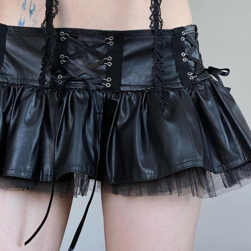 Women's Lace Up Slimming Pleated Skirt Short