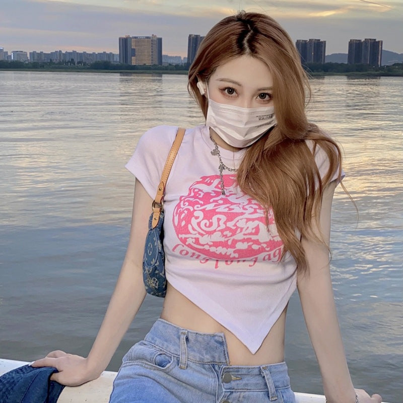 Slim Fit Open Waist Spicy Girl Short T-shirt Female
