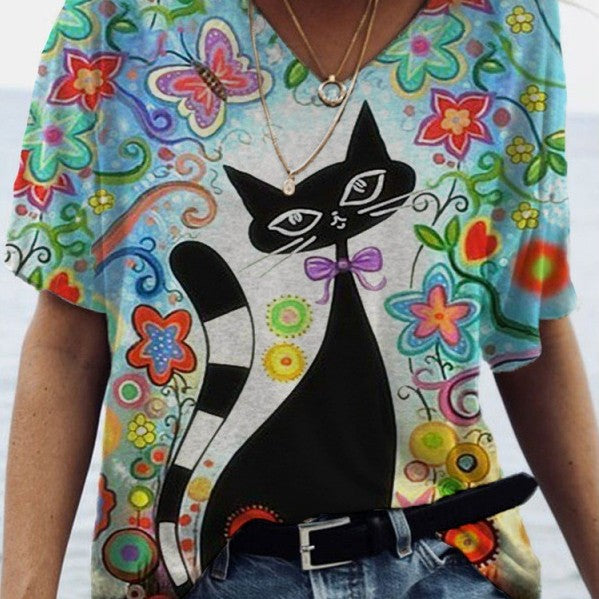 Pullover Loose Print T-shirt Top Women